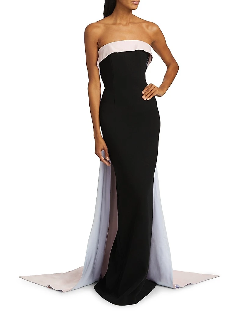 Stretch-Crepe Strapless Train Gown