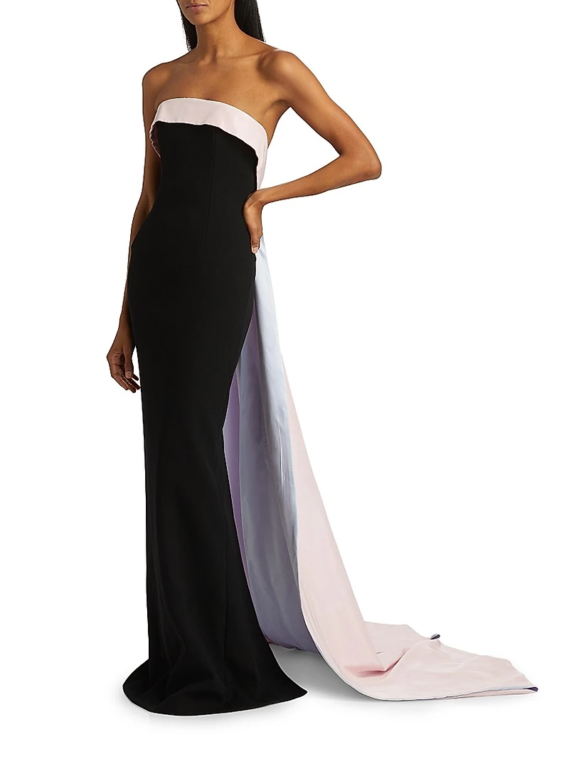Stretch-Crepe Strapless Train Gown
