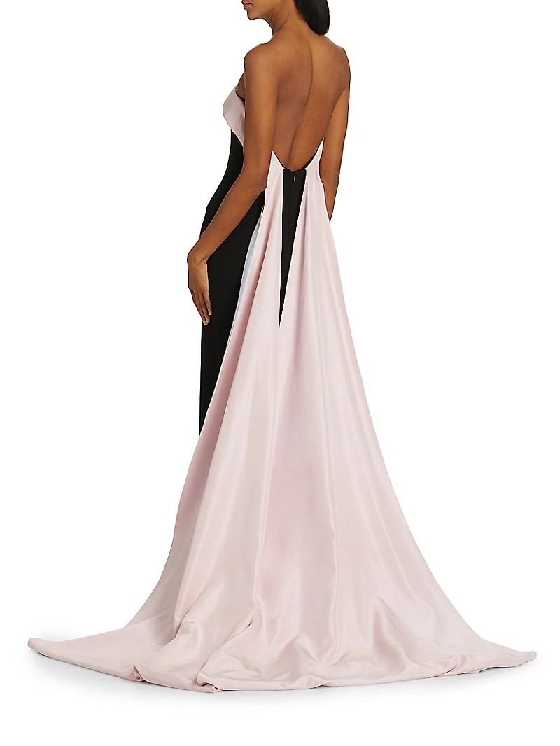 Stretch-Crepe Strapless Train Gown