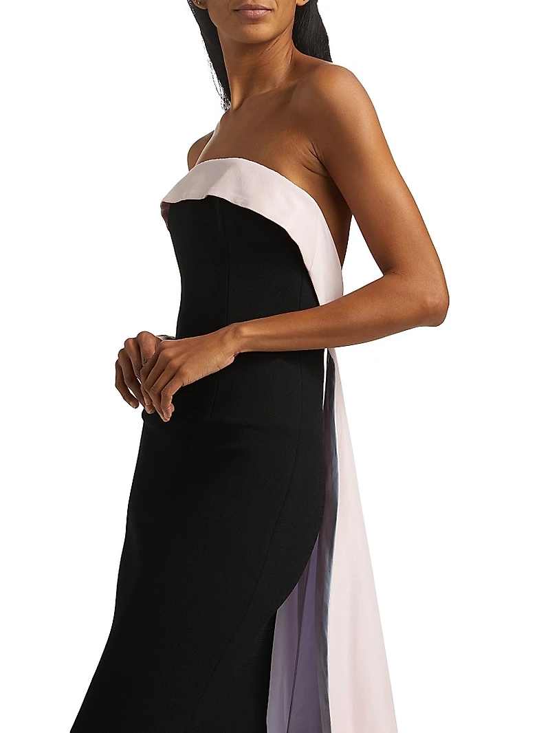 Stretch-Crepe Strapless Train Gown