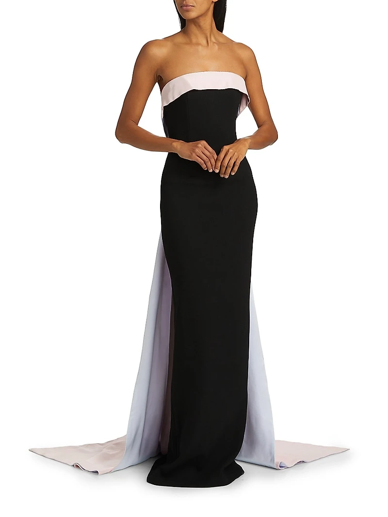 Stretch-Crepe Strapless Train Gown