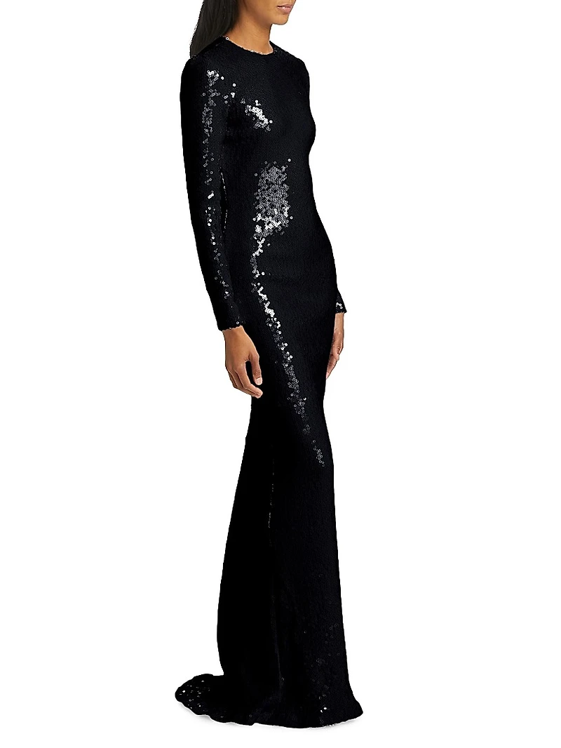Sequin Open-Back Trumpet Gown