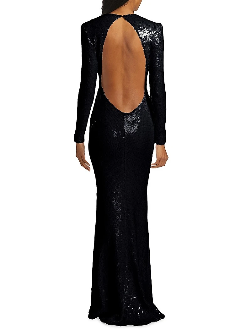 Sequin Open-Back Trumpet Gown