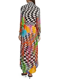Scribble Check Double Georgette Silk Maxi Shirtdress