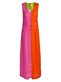 Colorblocked Linen Maxi Dress
