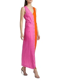 Colorblocked Linen Maxi Dress