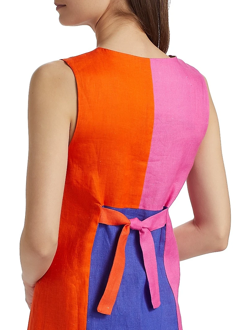 Colorblocked Linen Maxi Dress