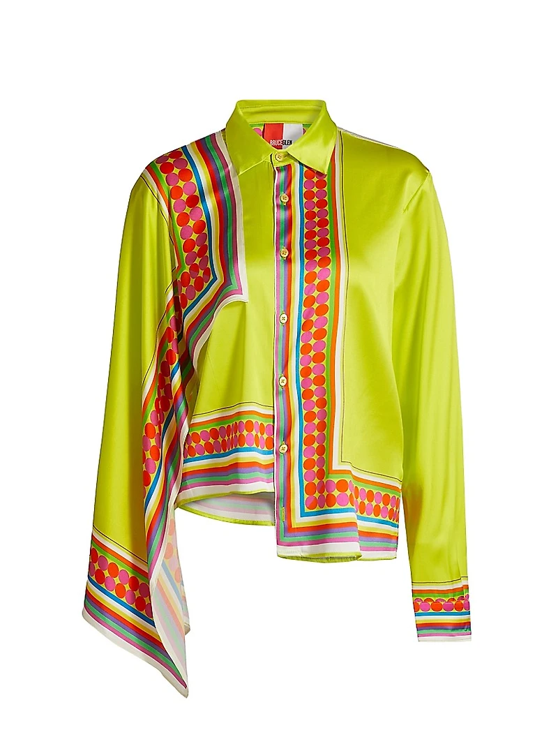 Scarf-Printed Asymmetric-Hem Shirt