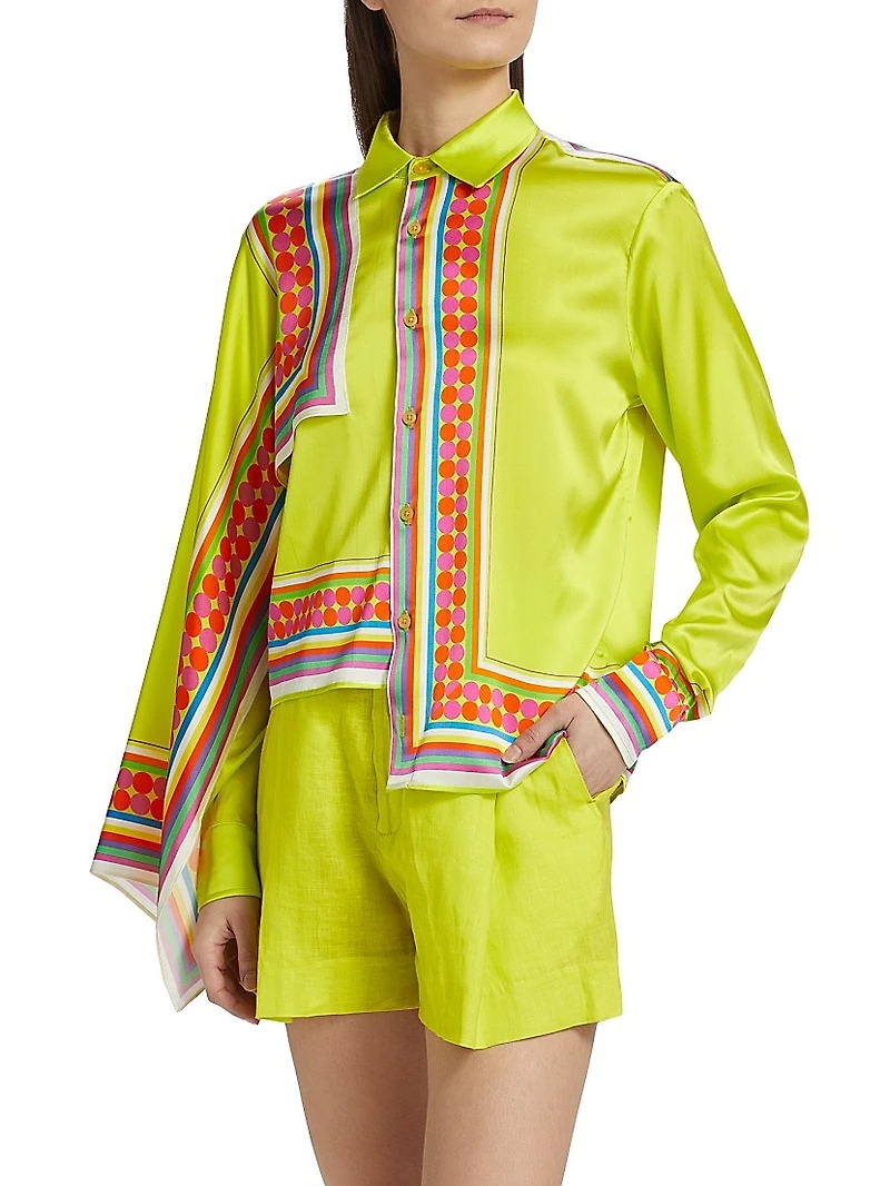 Scarf-Printed Asymmetric-Hem Shirt