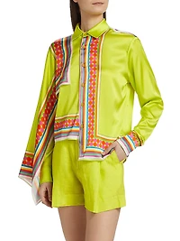 Scarf-Printed Asymmetric-Hem Shirt