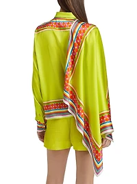 Scarf-Printed Asymmetric-Hem Shirt