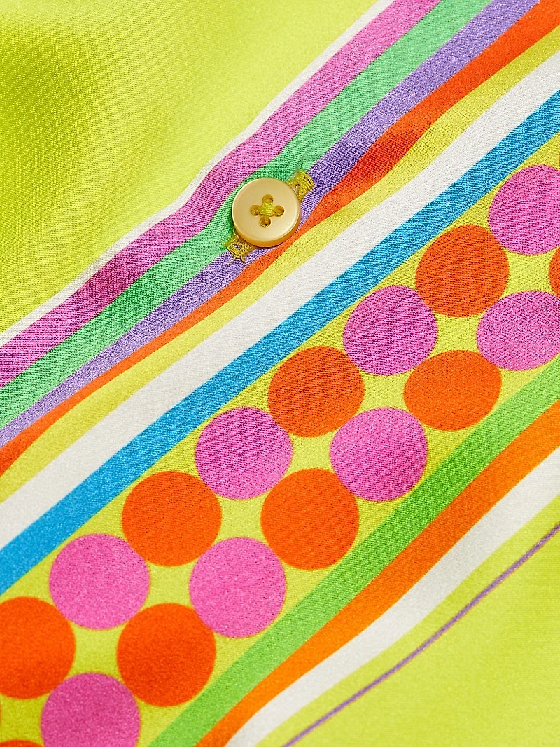 Scarf-Printed Asymmetric-Hem Shirt