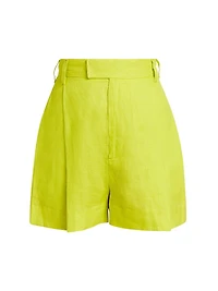 Pleated High-Rise Linen Shorts
