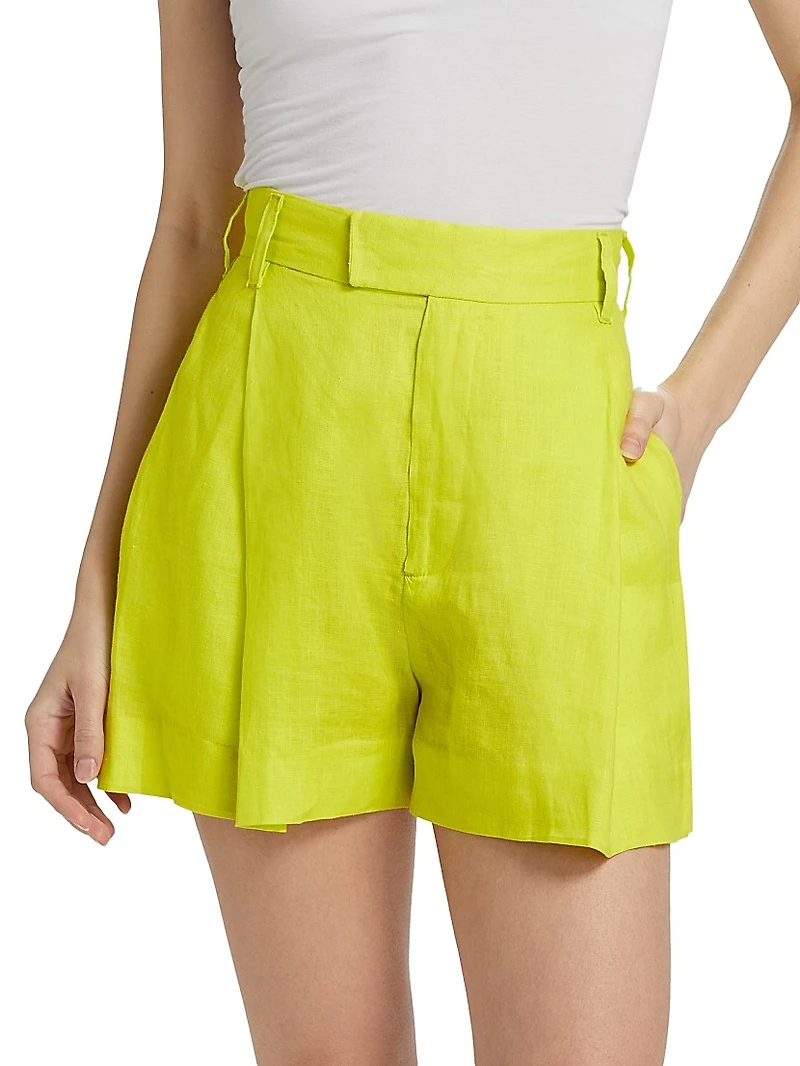 Pleated High-Rise Linen Shorts