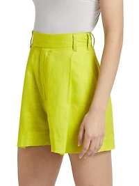 Pleated High-Rise Linen Shorts