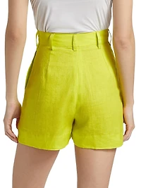 Pleated High-Rise Linen Shorts