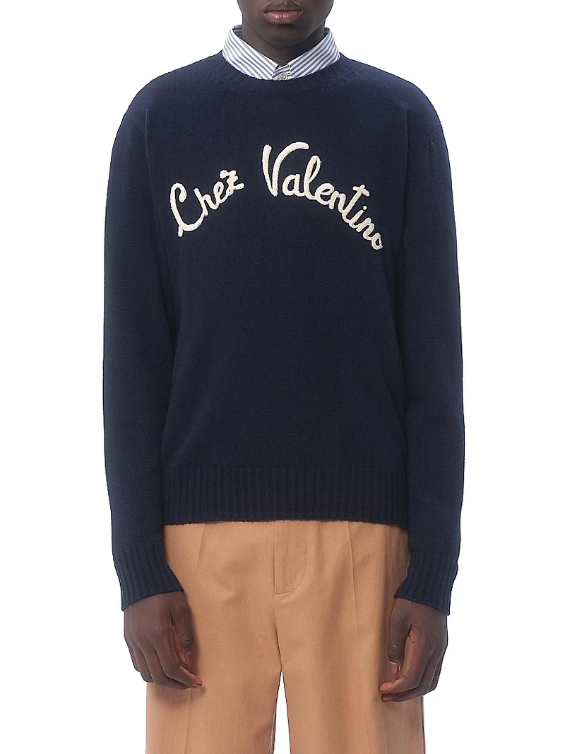 Wool Crewneck Sweater with Embroidery