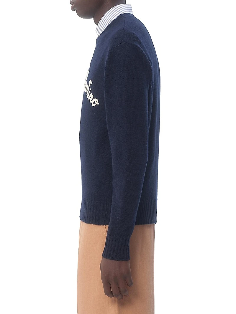 Wool Crewneck Sweater with Embroidery