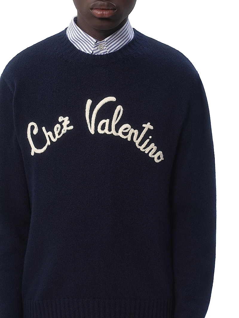 Wool Crewneck Sweater with Embroidery