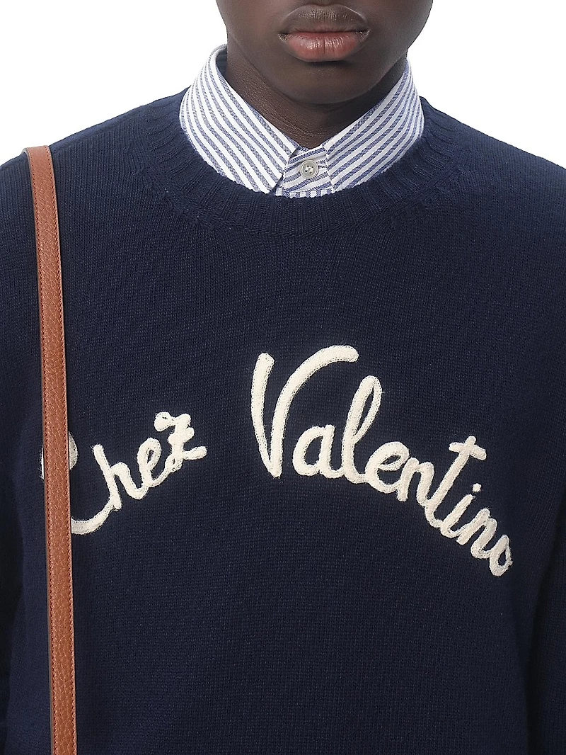 Wool Crewneck Sweater with Embroidery