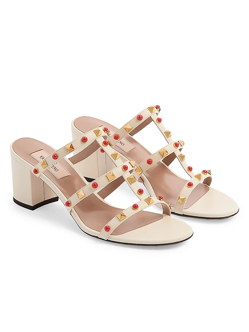 Rockstud Slide 60MM Sandals Calfskin with Cabochon Stones