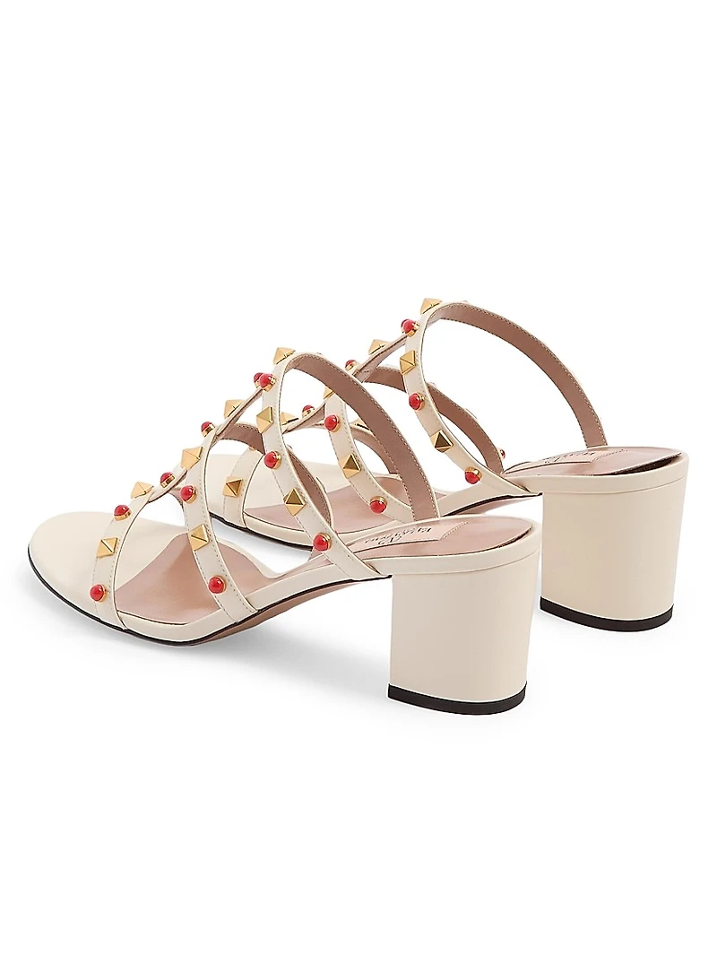 Rockstud Slide 60MM Sandals Calfskin with Cabochon Stones