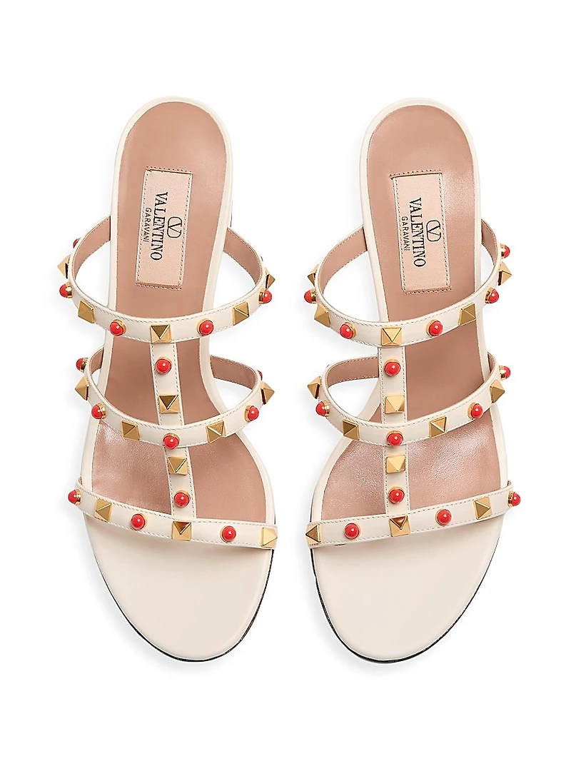 Rockstud Slide 60MM Sandals Calfskin with Cabochon Stones