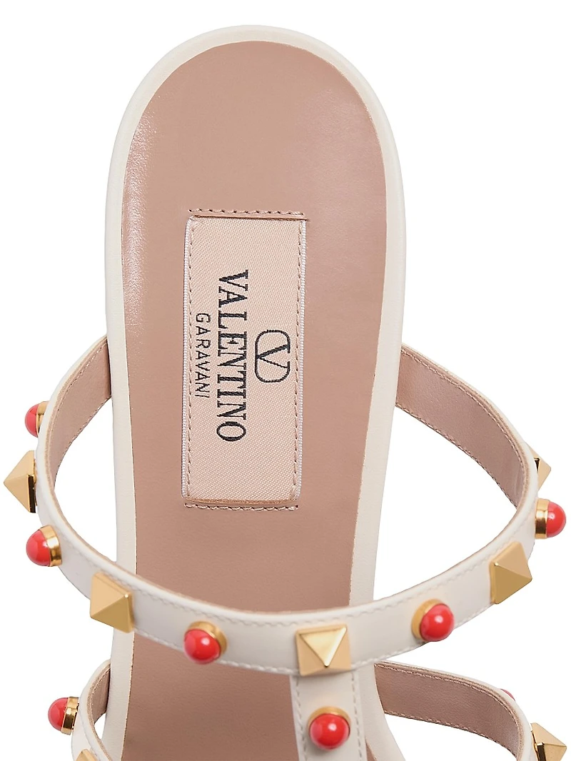 Rockstud Slide 60MM Sandals Calfskin with Cabochon Stones
