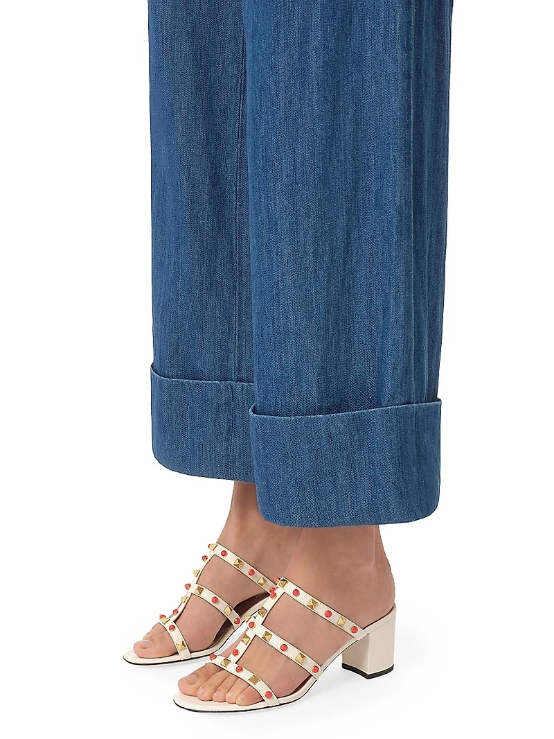 Rockstud Slide 60MM Sandals Calfskin with Cabochon Stones