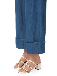 Rockstud Slide 60MM Sandals Calfskin with Cabochon Stones