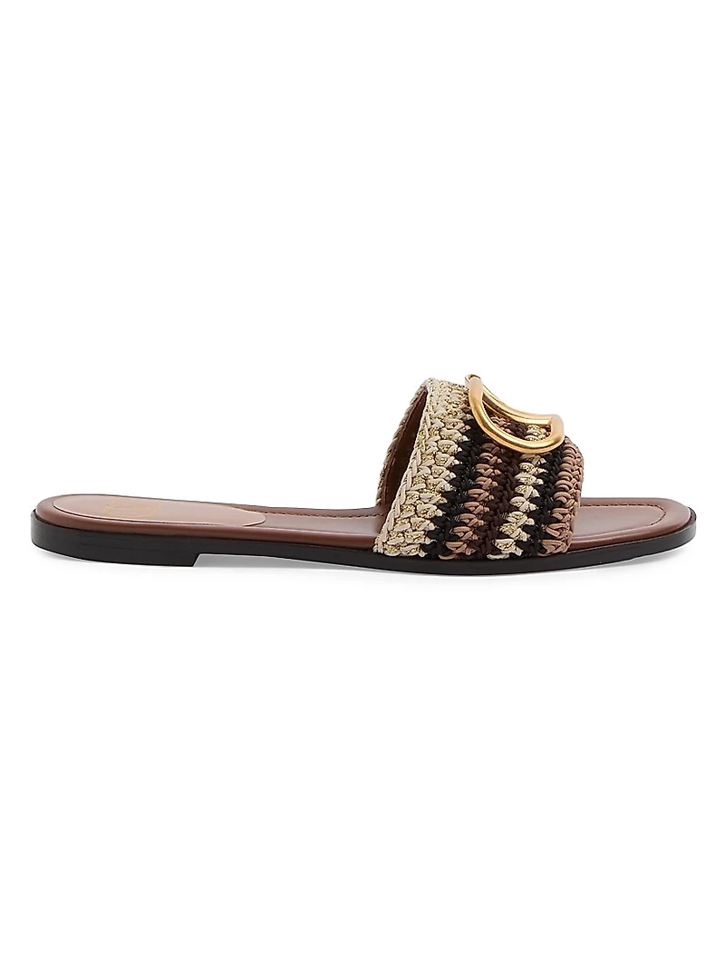 VLogo Signature Slide Sandals with Crochet Embroidery