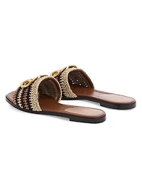 VLogo Signature Slide Sandals with Crochet Embroidery