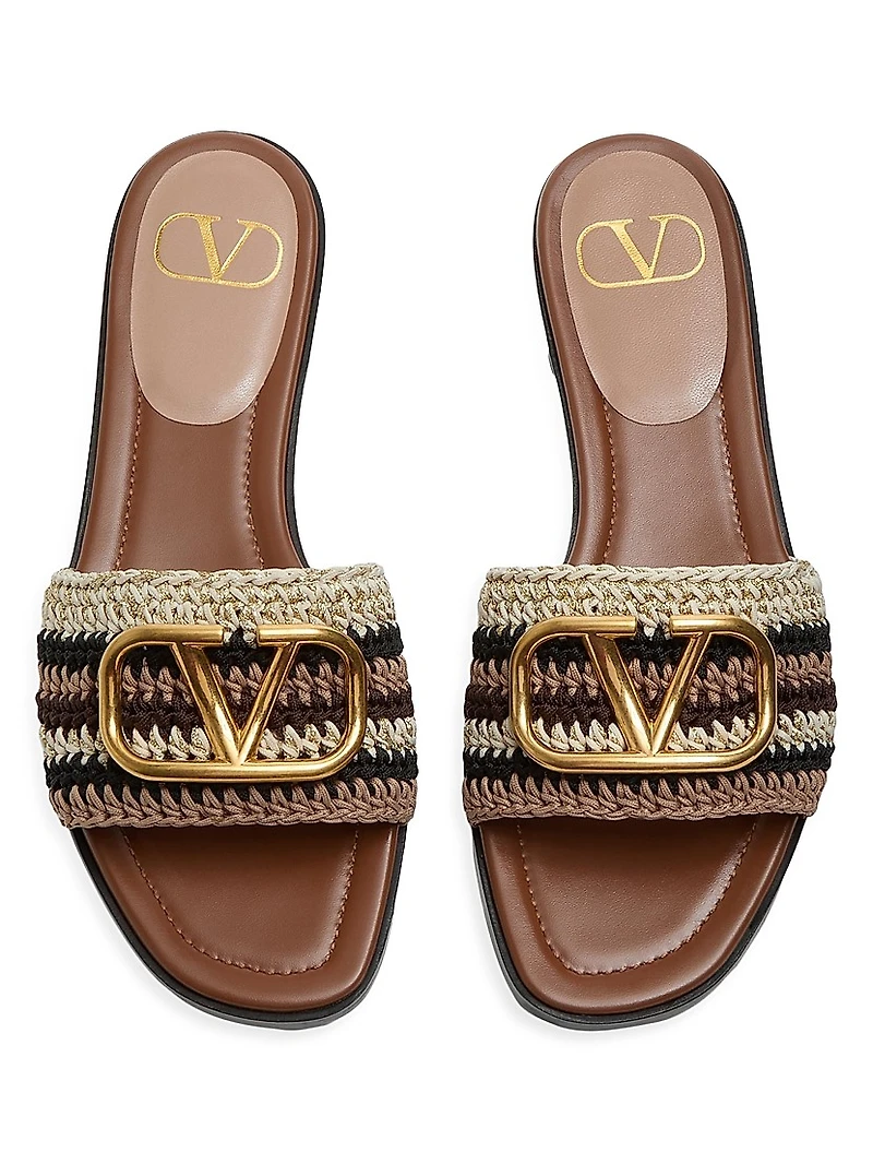VLogo Signature Slide Sandals with Crochet Embroidery