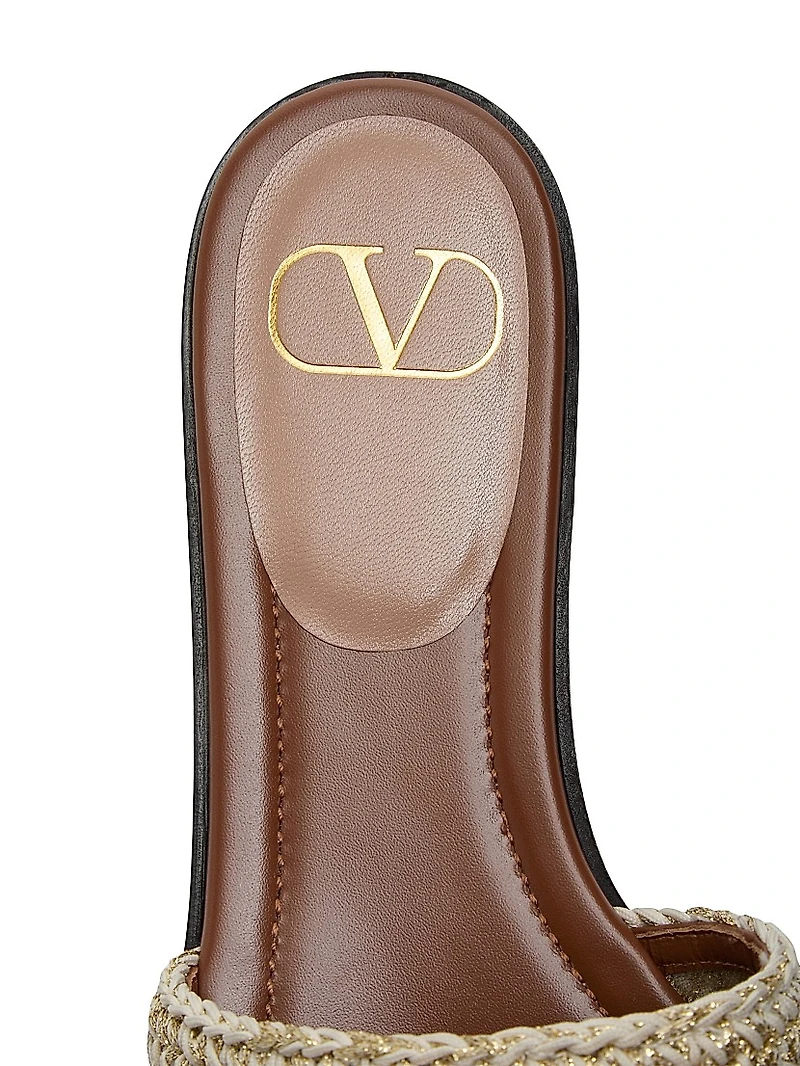 VLogo Signature Slide Sandals with Crochet Embroidery