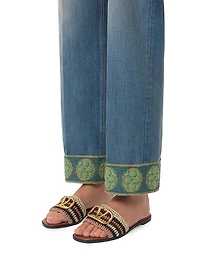 VLogo Signature Slide Sandals with Crochet Embroidery