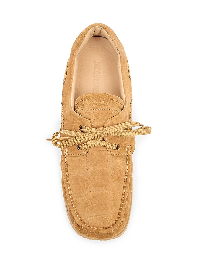 Les Batto Crocodile-Embossed Suede Loafers