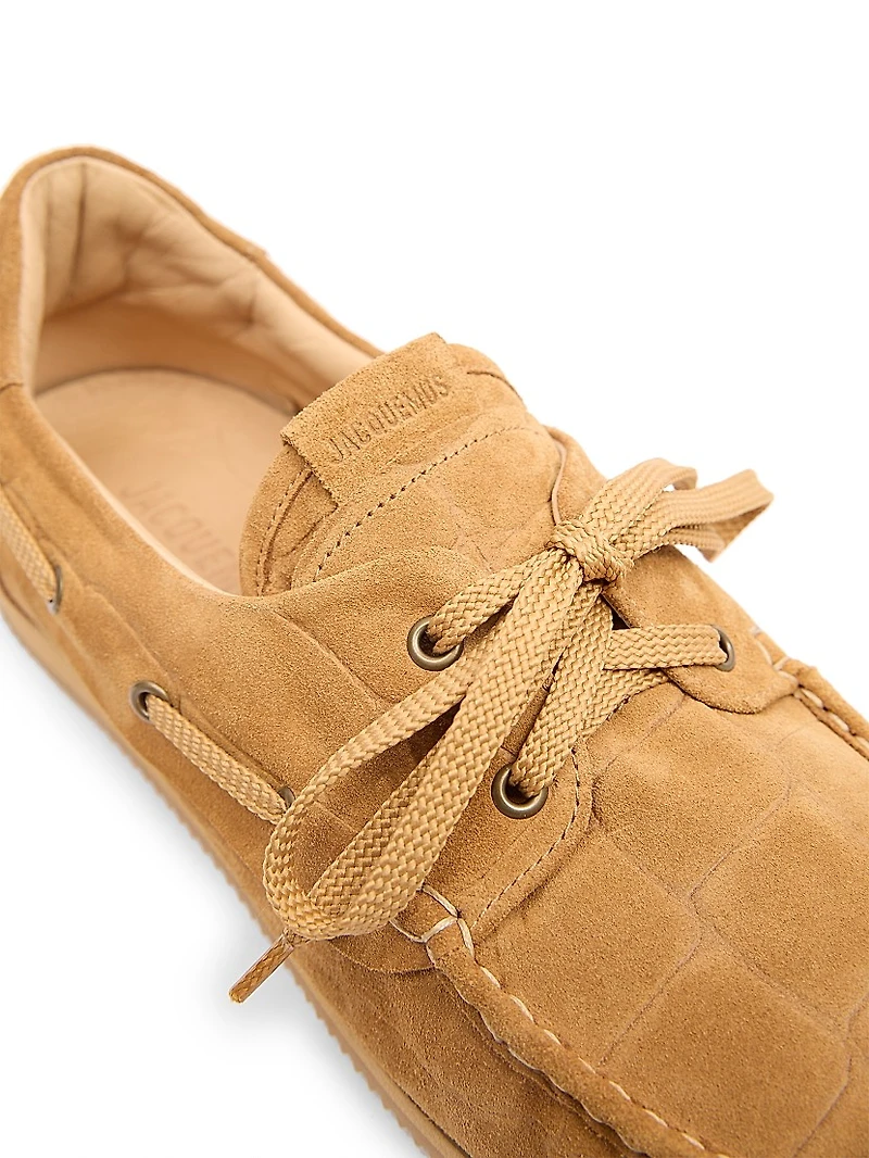 Les Batto Crocodile-Embossed Suede Loafers