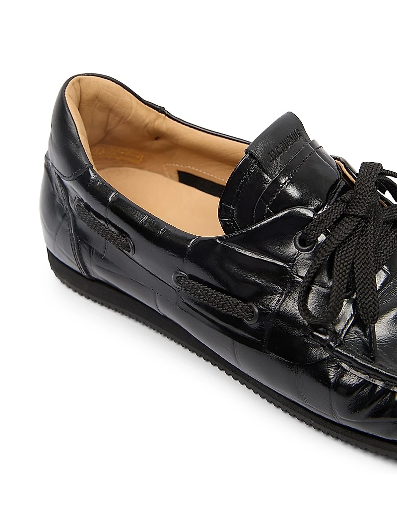Les Batto Crocodile-Embossed Leather Loafers
