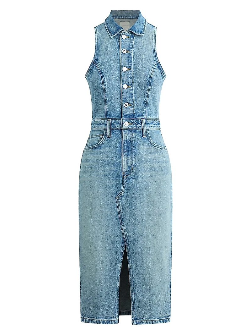 The Halter City Denim Midi-Dress