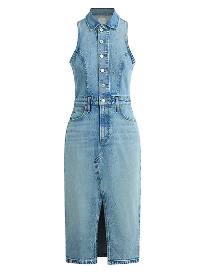 The Halter City Denim Midi-Dress