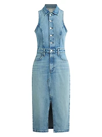 The Halter City Denim Midi-Dress