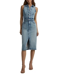 The Halter City Denim Midi-Dress