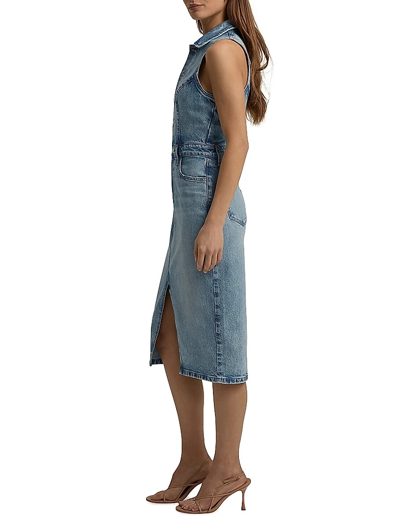 The Halter City Denim Midi-Dress