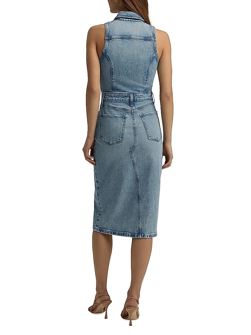 The Halter City Denim Midi-Dress