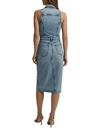 The Halter City Denim Midi-Dress