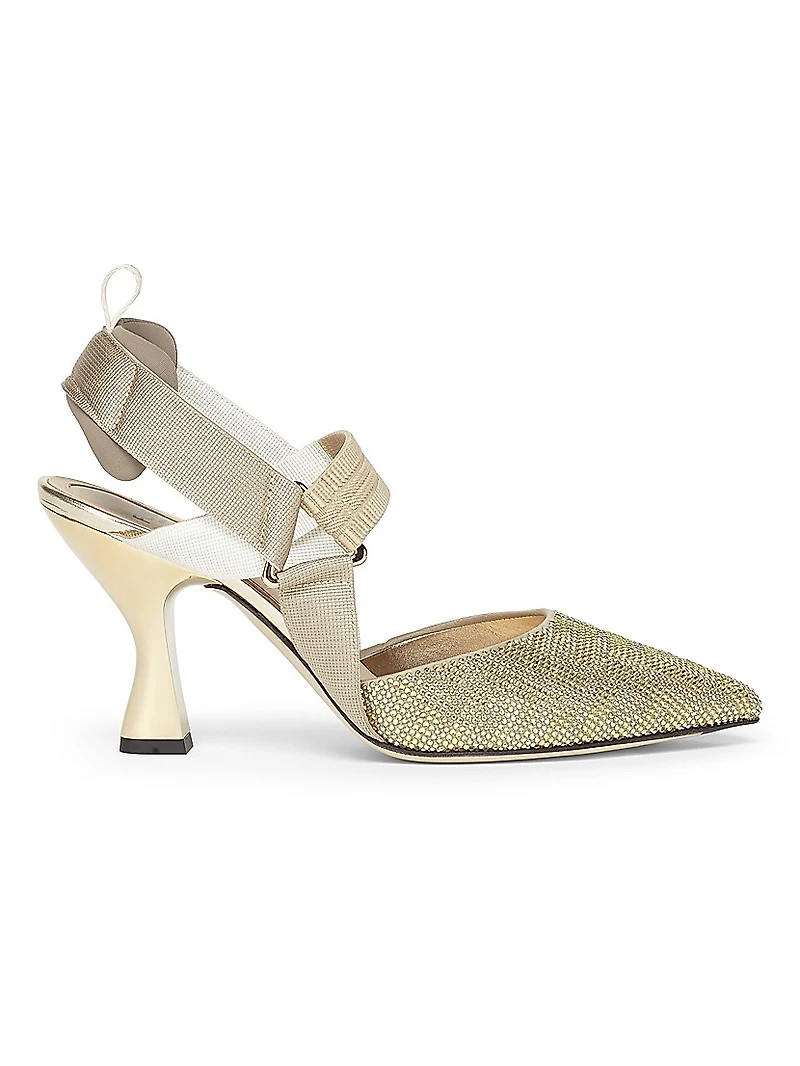 55MM Crystal FF Logo Slingback Pumps