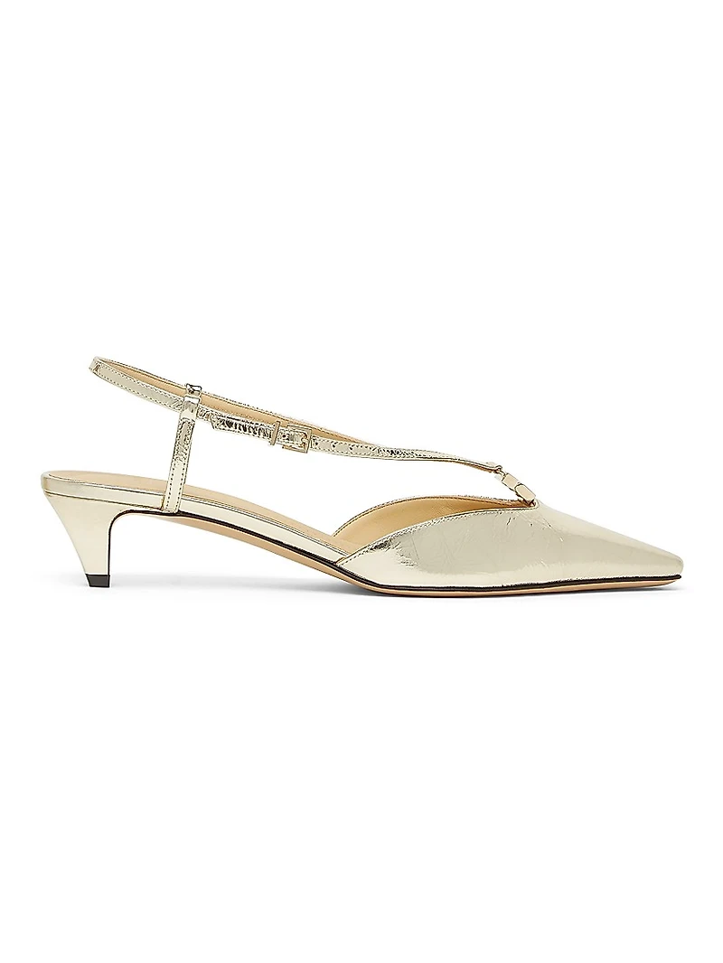 Fold Logo 40MM Metallic Leather Kitten-Heel Pumps