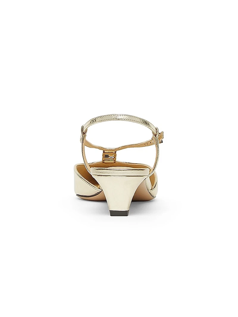 Fold Logo 40MM Metallic Leather Kitten-Heel Pumps