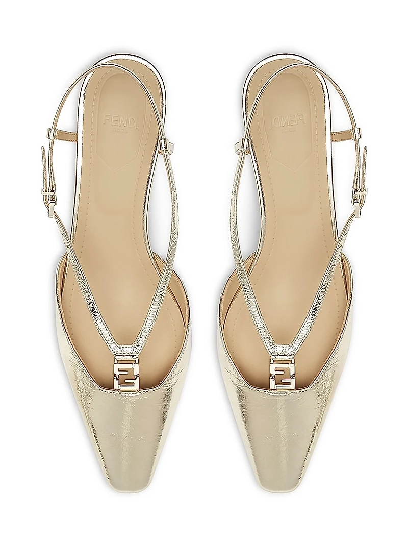 Fold Logo 40MM Metallic Leather Kitten-Heel Pumps