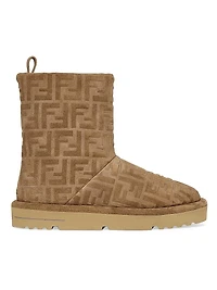 FF Logo Shearling-Lined Suede Ankle Boots